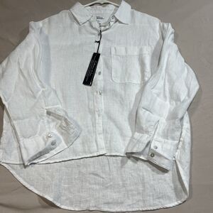 Nicole Miller Women’s White Linen Shirt – Size S Relaxed Fit High-Low Hem NWT